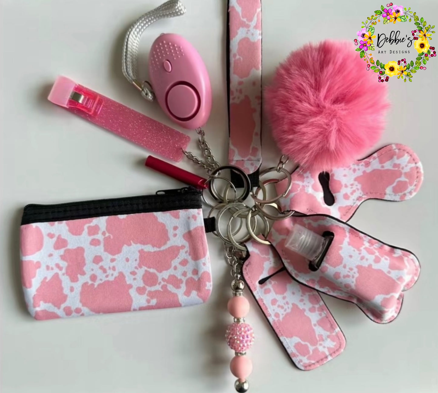 Pink White Cow Print Accessory Keychain