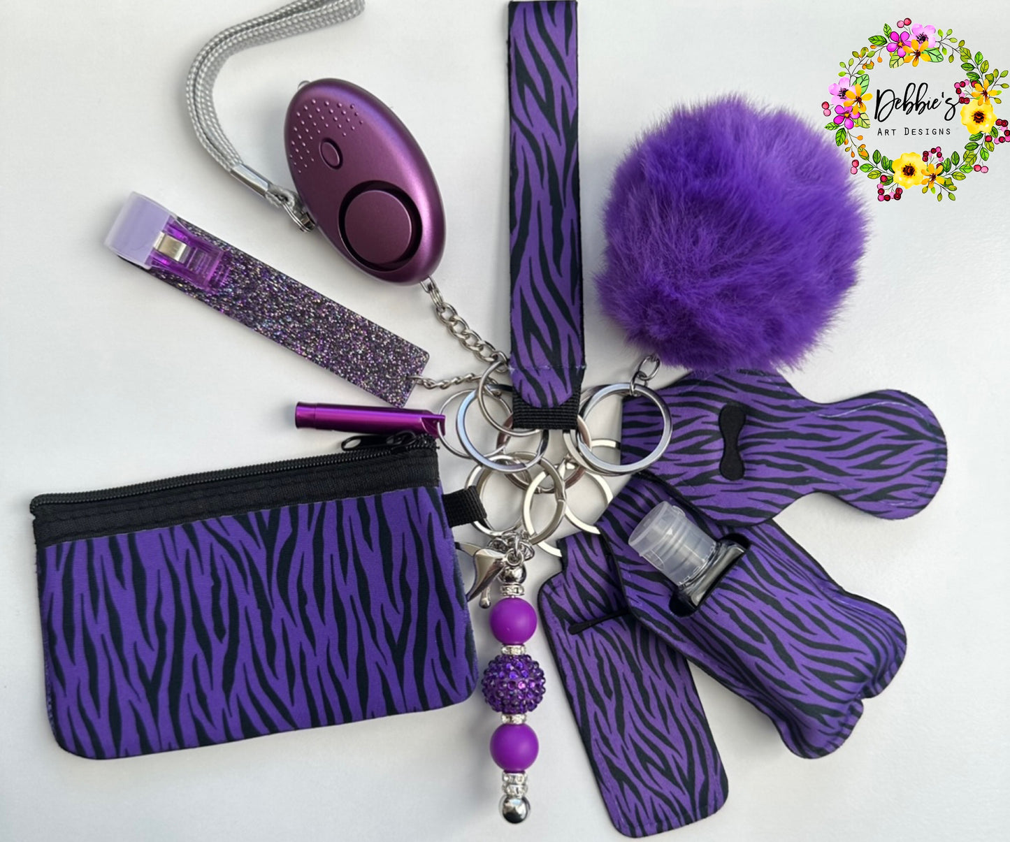 Purple Black Zebra Print Accessory Keychain