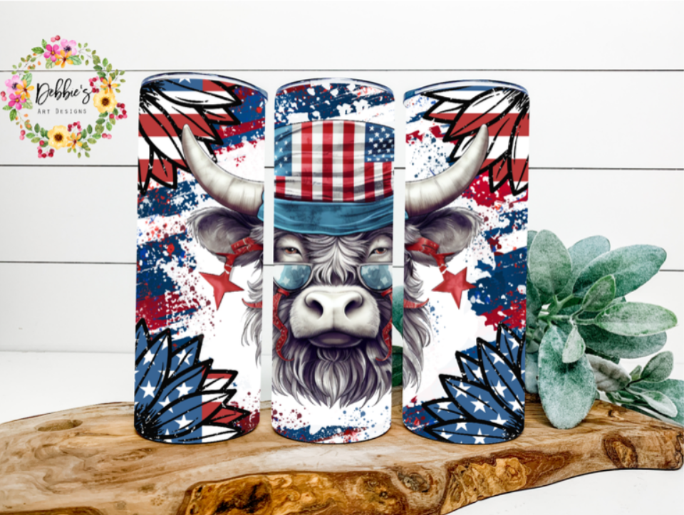 Patriotic Highland Cow | 20oz Tumbler