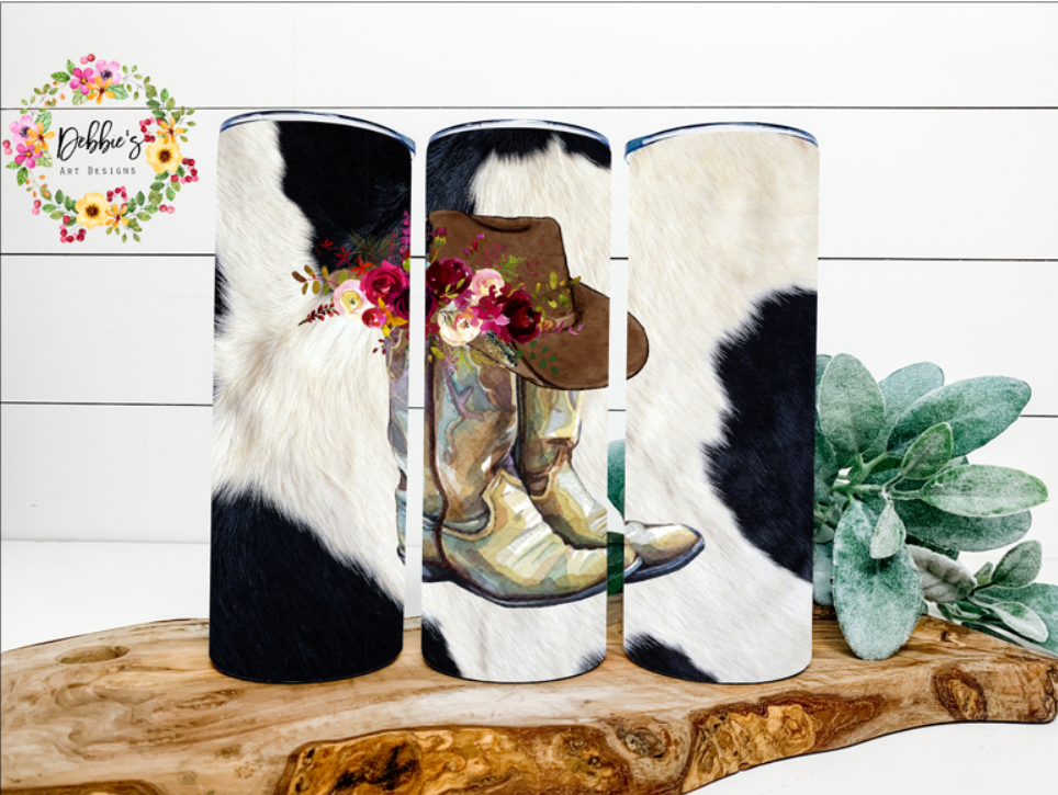 Boots | Floral | Cowhide | 20oz Tumbler