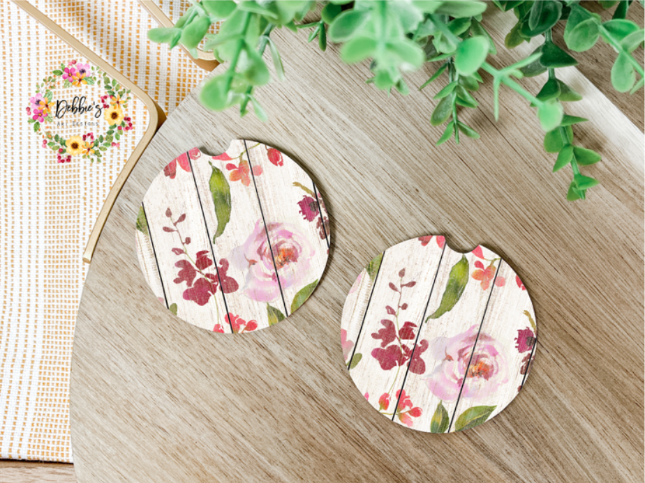 Pink Floral | Car Coasters