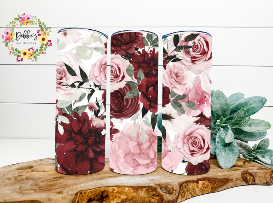 Red | Burgundy | Pink | Floral | 20oz Tumbler