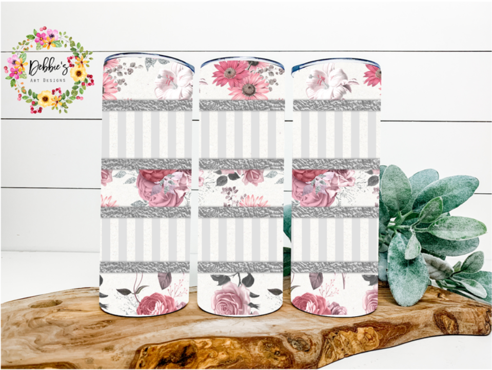Silver Stripes | Floral | 20oz Tumbler