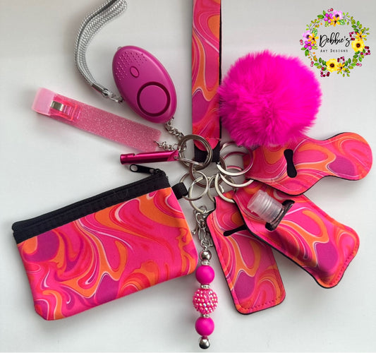 Neon Pink Orange Swirl Accessory Keychain