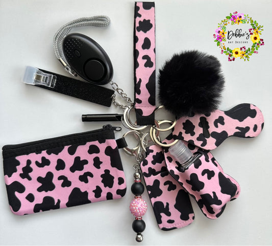 Pink Black Cow Print Accessory Keychain