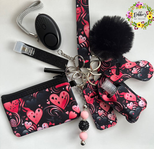Black Pink Hearts Accessory Keychain