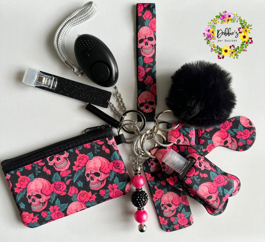 Black Pink Skulls Accessory Keychain
