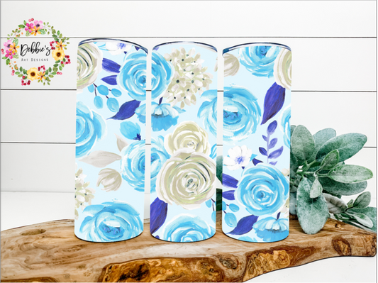 Blue | Ivory | Floral | 20oz Tumbler