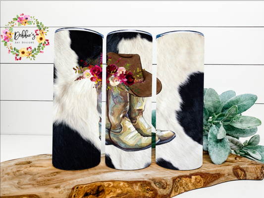 Boots | Floral | Cowhide | 20oz Tumbler
