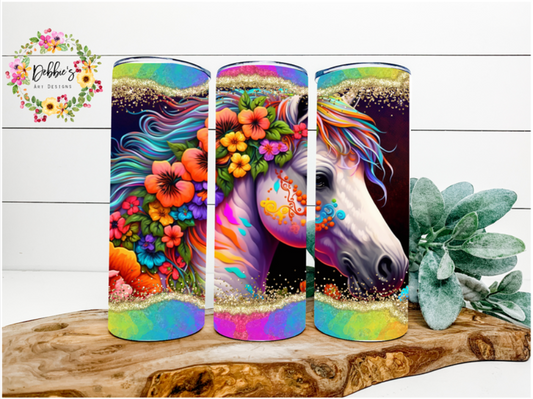 Neon Floral Horse | 20oz Tumbler