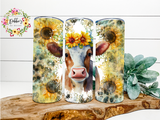 Sunflowers | Cow | 20oz Tumbler